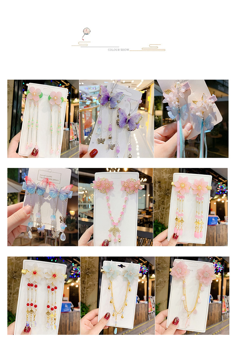 Fashion Pink Flower Resin Pearl Crystal Tassel Alloy Hair Clip Set,Kids Accessories