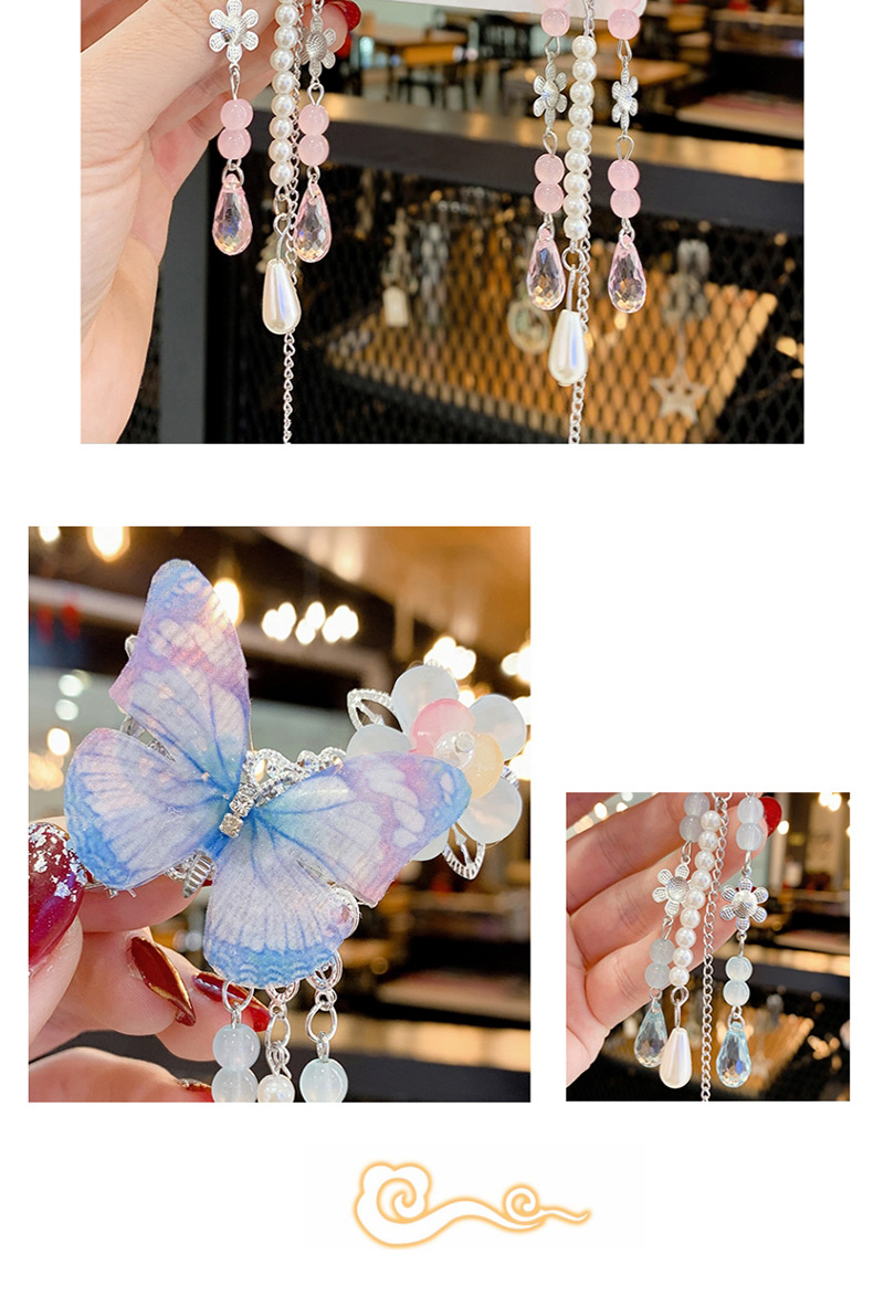 Fashion Pink Resin Flower Crystal Contrast Color Alloy Fringe Children Hairpin Set,Kids Accessories