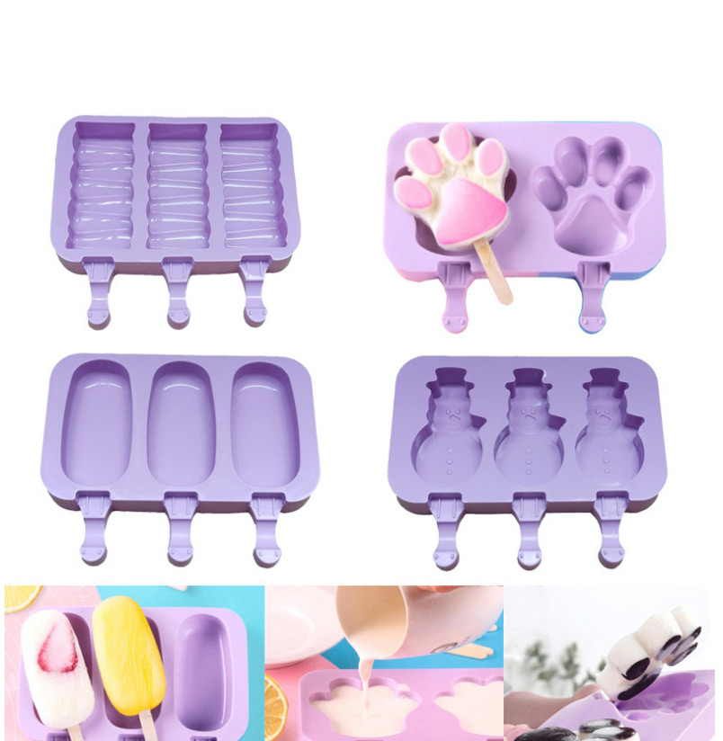 Fashion 2 With Purple Bear Paw Prints Diy Silicone Ice Cream Mold Box,Kitchen