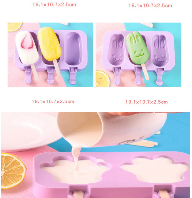 Fashion 3 Purple Rabbits Diy Silicone Ice Cream Mold Box,Kitchen