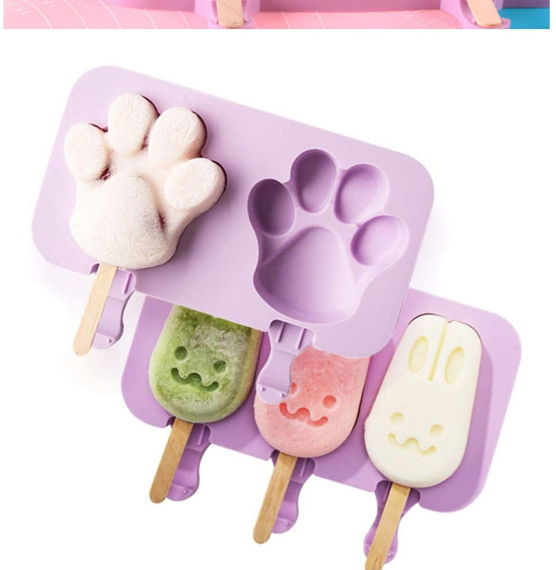 Fashion 2 With Purple Bear Paw Prints Diy Silicone Ice Cream Mold Box,Kitchen
