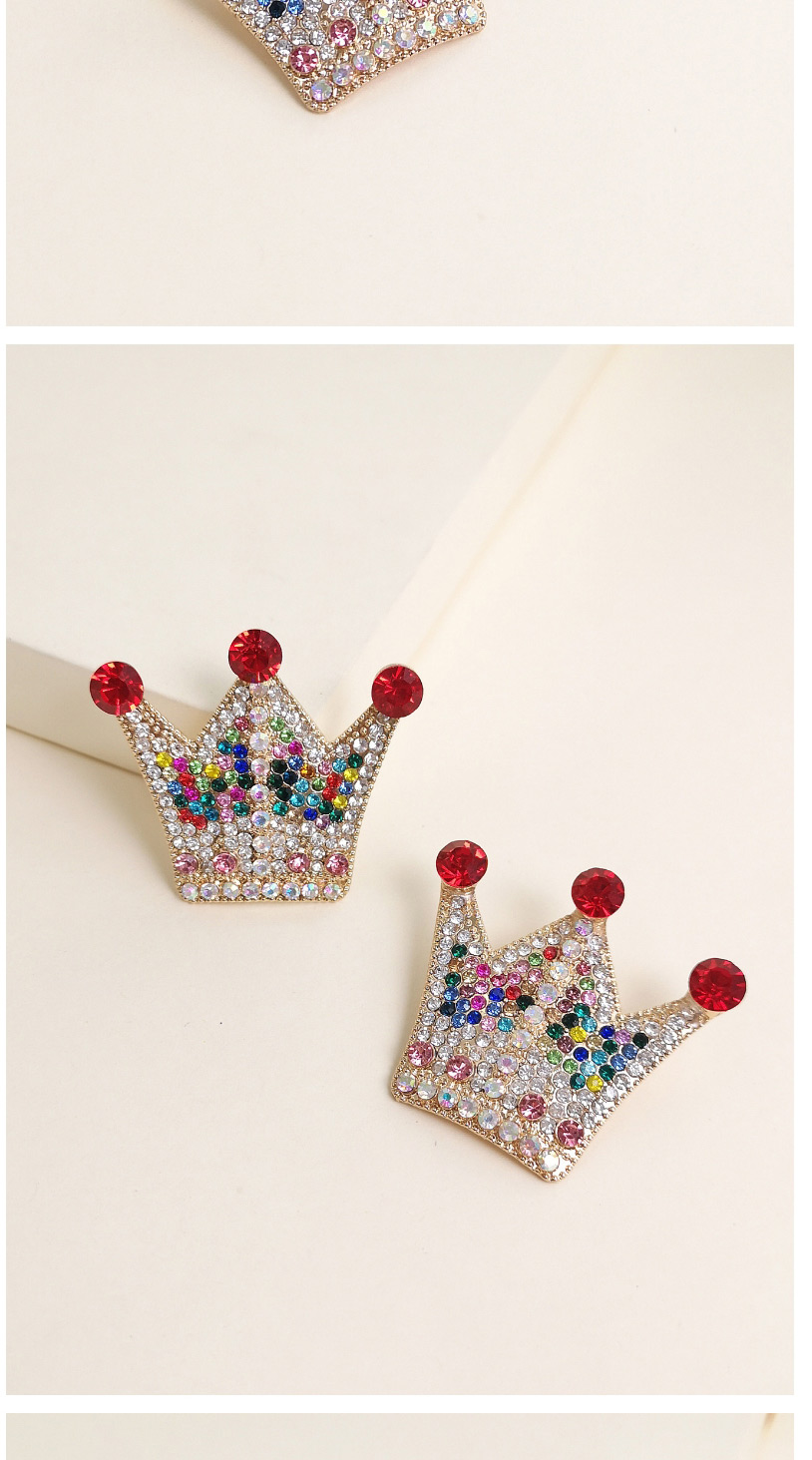 Fashion Red Crown Full Diamond Earrings,Stud Earrings