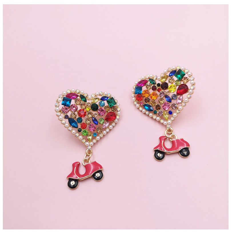 Fashion Light Color Alloy Diamond Heart-shaped Pearl Drop Oil Earrings,Drop Earrings