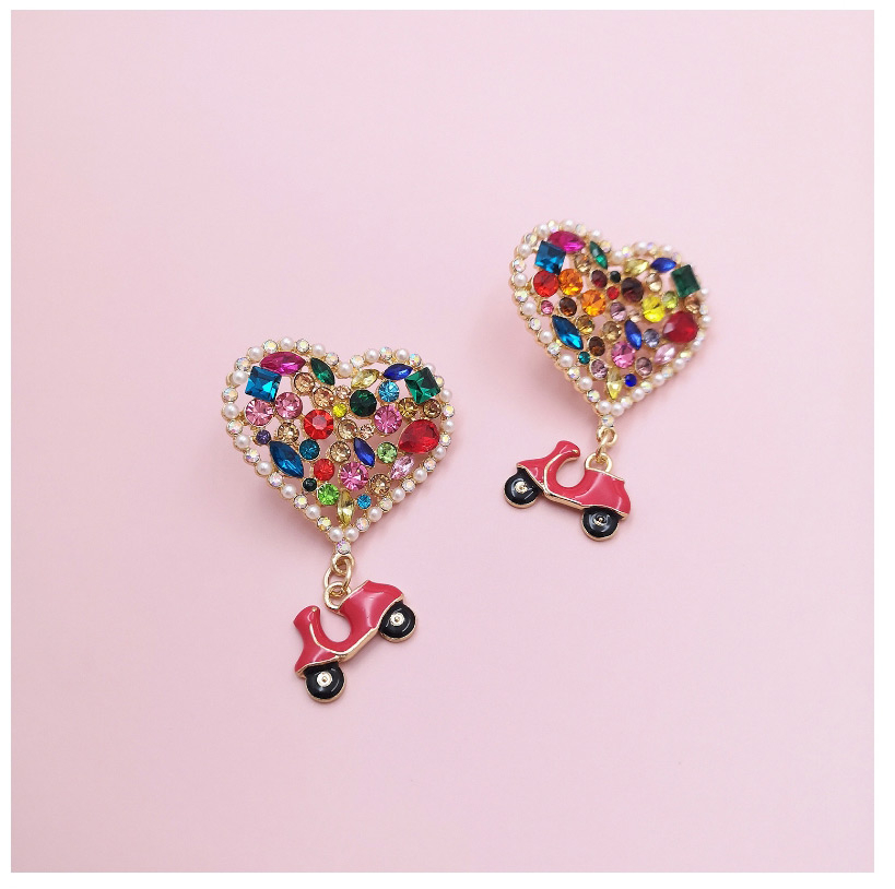 Fashion Light Color Alloy Diamond Heart-shaped Pearl Drop Oil Earrings,Drop Earrings