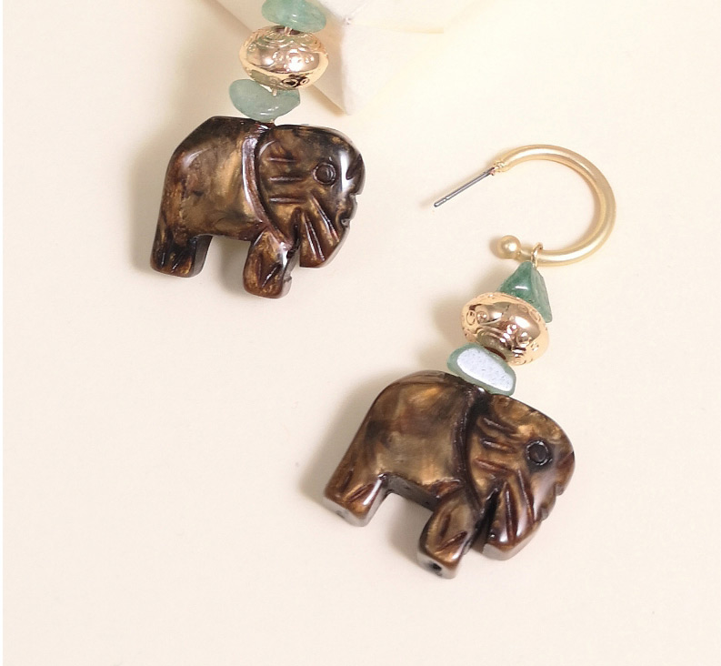 Fashion Brown Elephant Shaped Wood Alloy Geometric Earrings,Drop Earrings
