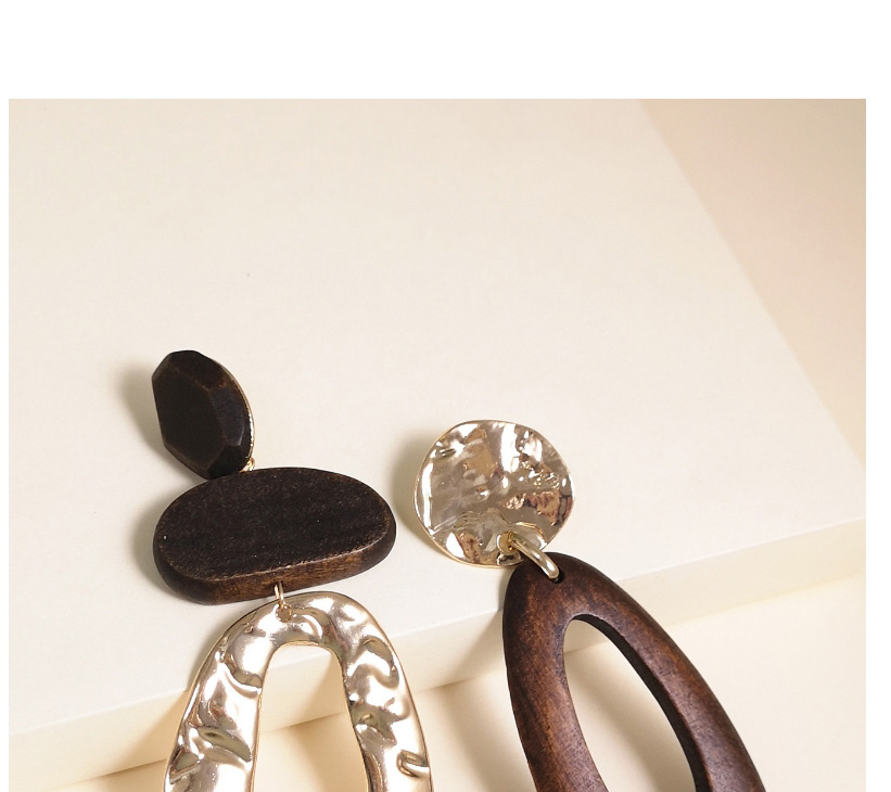 Fashion Brown Drop-shaped Wood Alloy Asymmetric Stud Earrings,Drop Earrings
