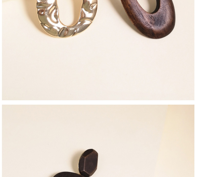 Fashion Brown Drop-shaped Wood Alloy Asymmetric Stud Earrings,Drop Earrings