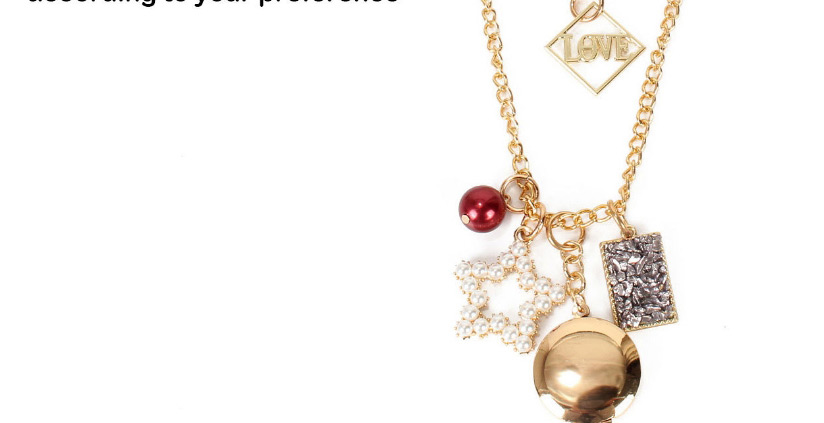 Fashion Golden Imitation Pearl Alloy Five-pointed Star Alphabet Multi-layer Necklace,Chains