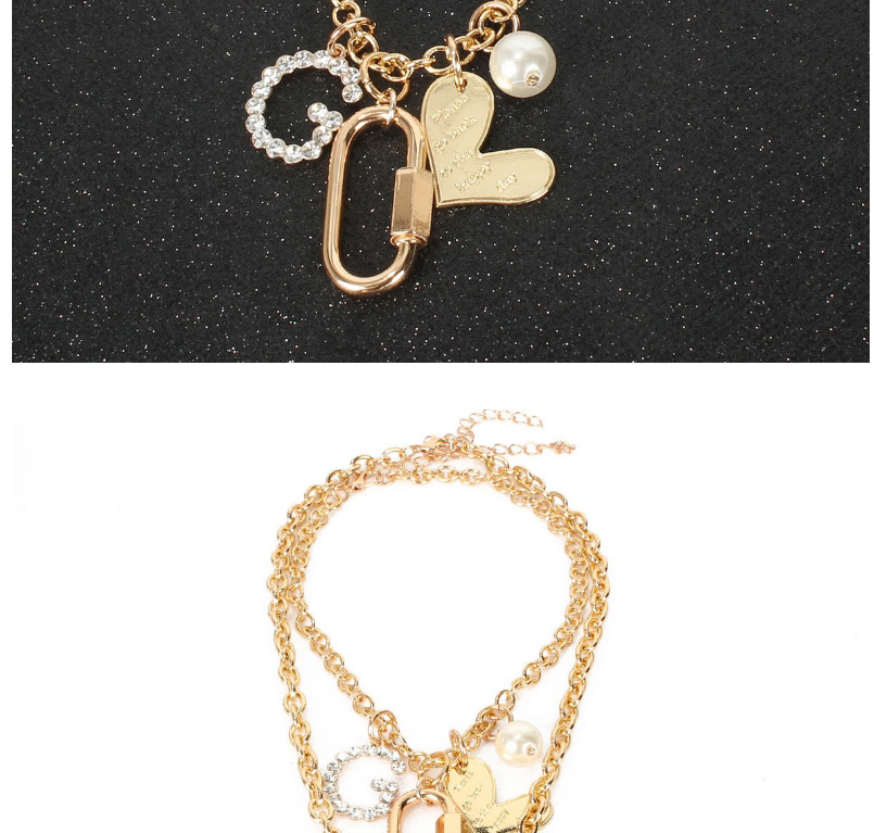 Fashion Golden Diamond Pearl Love Eye Alphabet Multilayer Necklace,Chains
