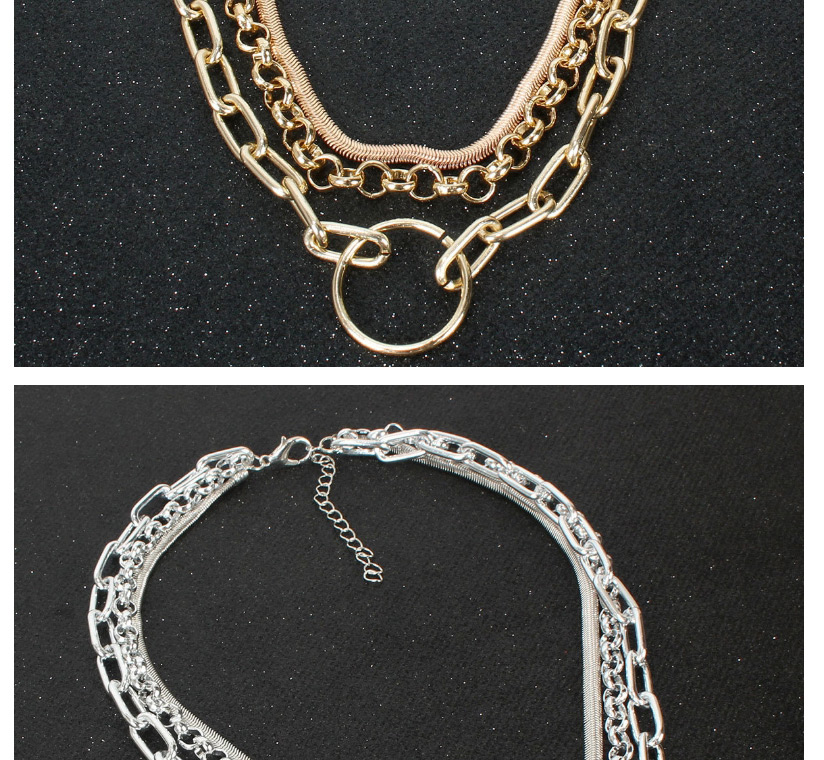 Fashion Silver Geometric Round Chain Multi-layer Necklace,Chains