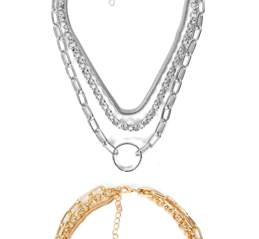 Fashion Silver Geometric Round Chain Multi-layer Necklace,Chains