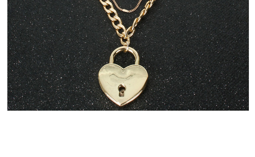 Fashion Golden Love Lock Hollow Chain Multi-layer Necklace,Chains