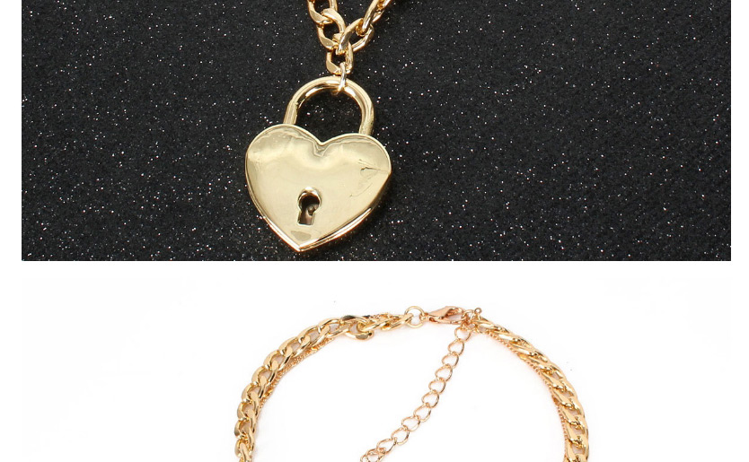 Fashion Golden Love Lock Hollow Chain Multi-layer Necklace,Chains