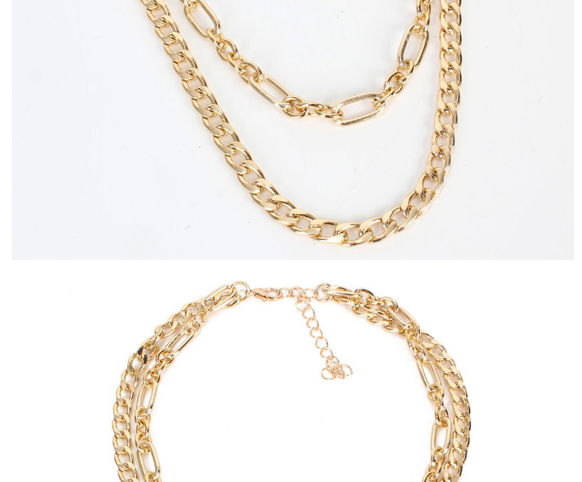Fashion Golden Double-layer Aluminum Chain Solid Color Necklace,Chains