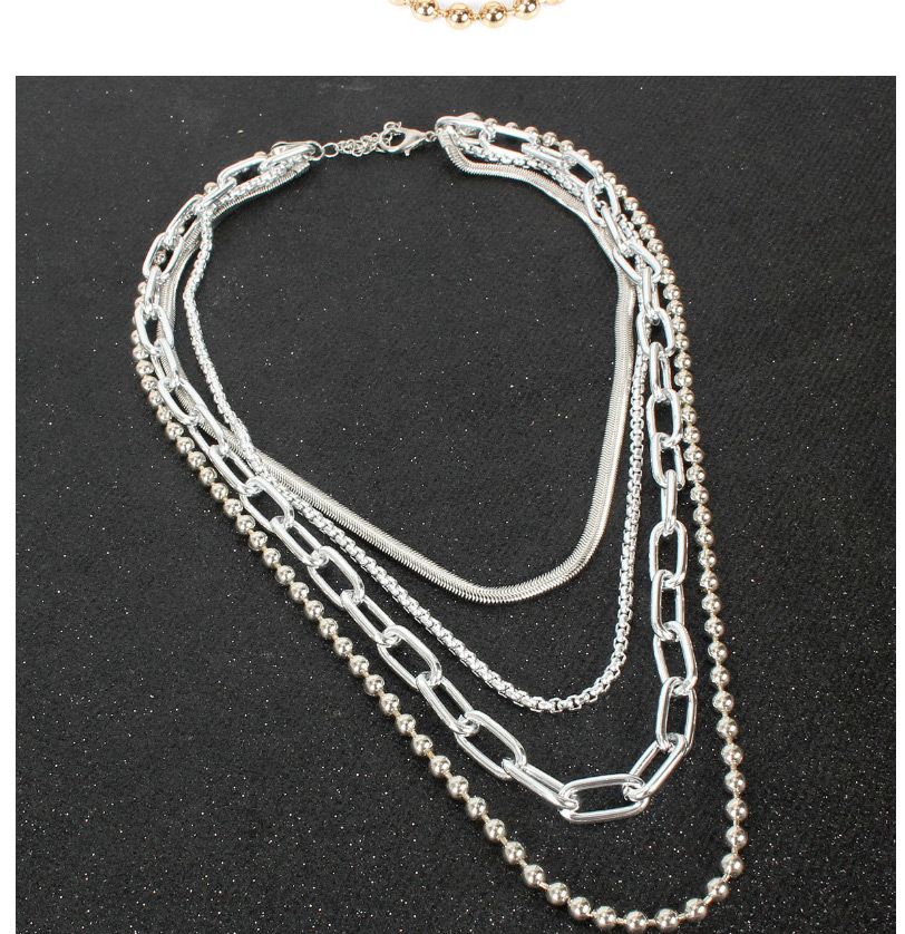 Fashion Silver Metal Multilayer Chain Round Bead Necklace,Chains