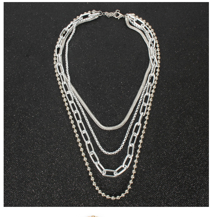 Fashion Silver Metal Multilayer Chain Round Bead Necklace,Chains