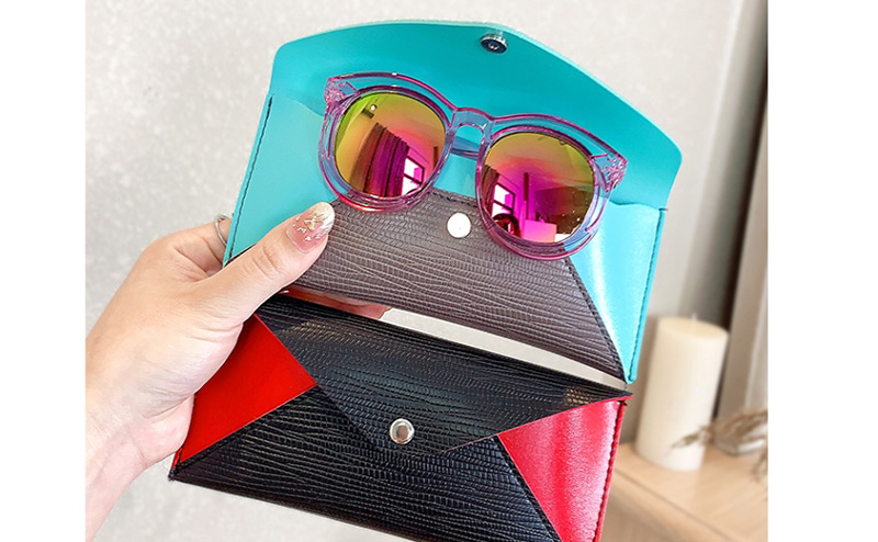 Fashion Brick Red Leather Snap Button Stitching Contrast Glasses Case,Contact Lens Box