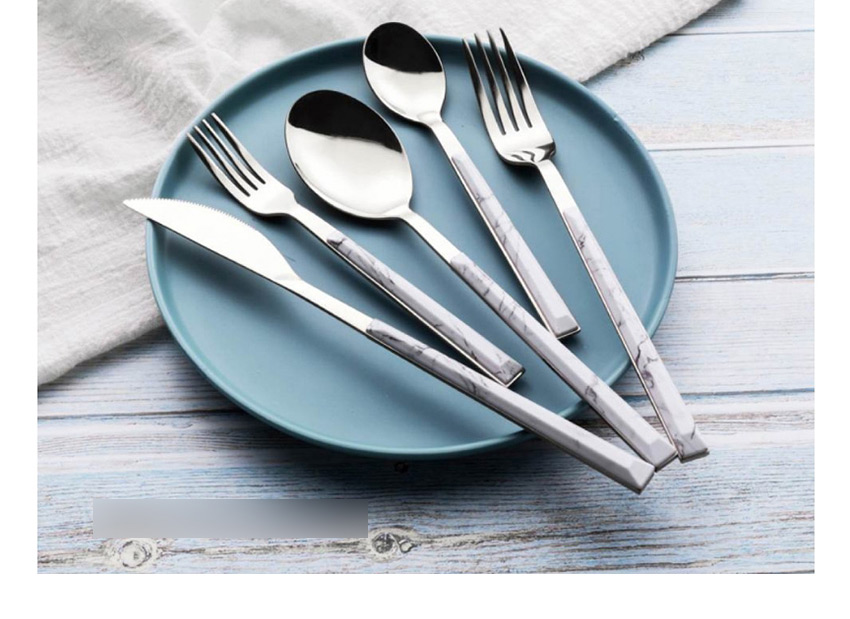 Fashion Small White Marbled Stone Fork Grain Stainless Steel Imitation Marble Grain Knife And Fork Spoon,Kitchen