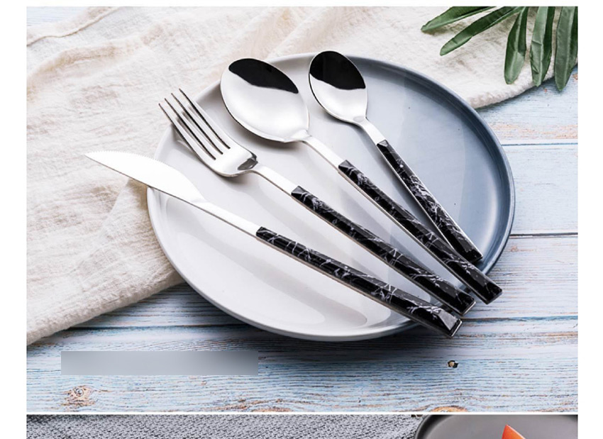 Fashion White Marbled Spoon Grain Stainless Steel Imitation Marble Grain Knife And Fork Spoon,Kitchen