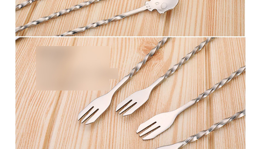 Fashion Single Silver Skull And Stainless Steel Spoon And Fork Integrated Dual-use Stirring Spoon,Kitchen