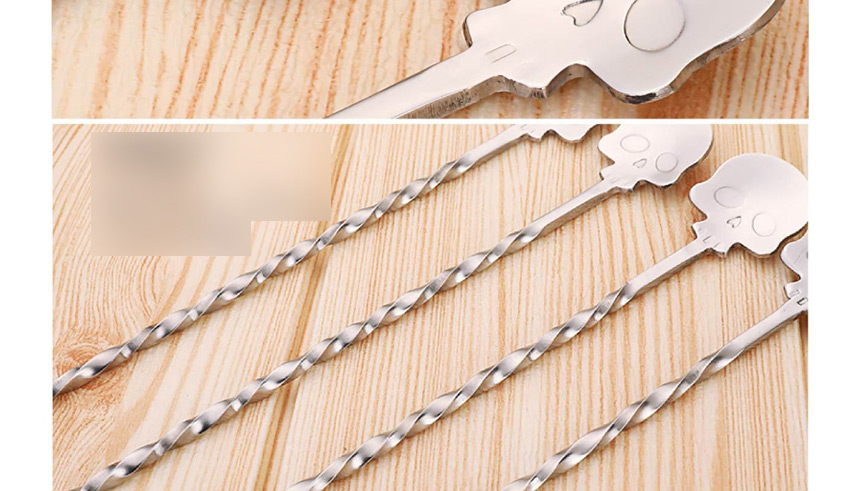 Fashion Single Silver Skull And Stainless Steel Spoon And Fork Integrated Dual-use Stirring Spoon,Kitchen