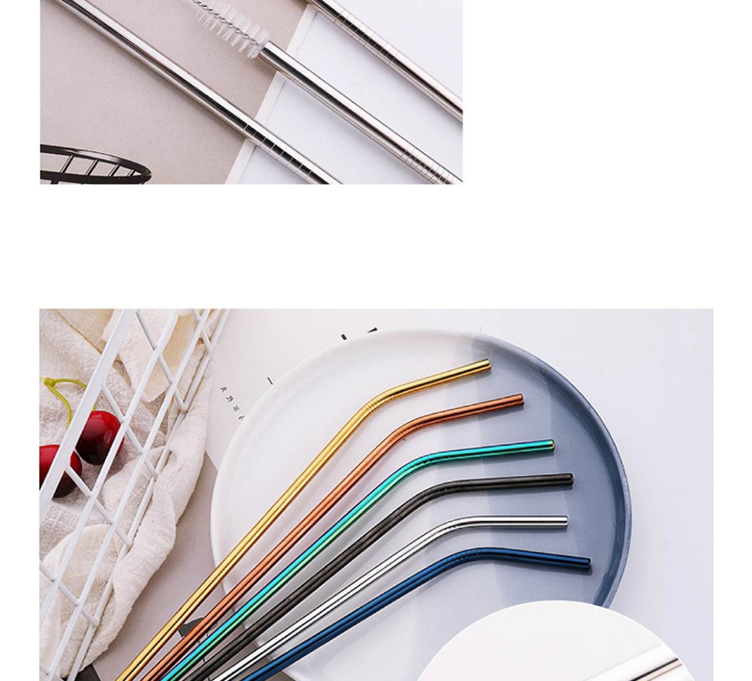 Fashion Rainbow Colors Stainless Steel Titanium Plated Straw Set,Kitchen