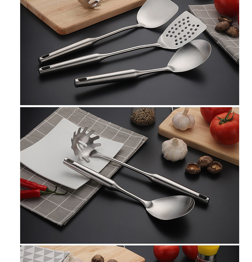 Fashion Suit Silver Hollow Handle Frying Spatula Colander Sanded Stainless Steel Kitchenware,Kitchen