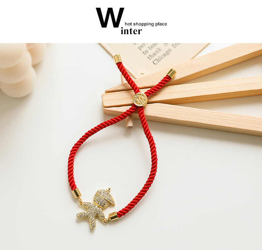 Fashion Red Copper Bracelet With Zircon Braided Rope For Girls,Bracelets