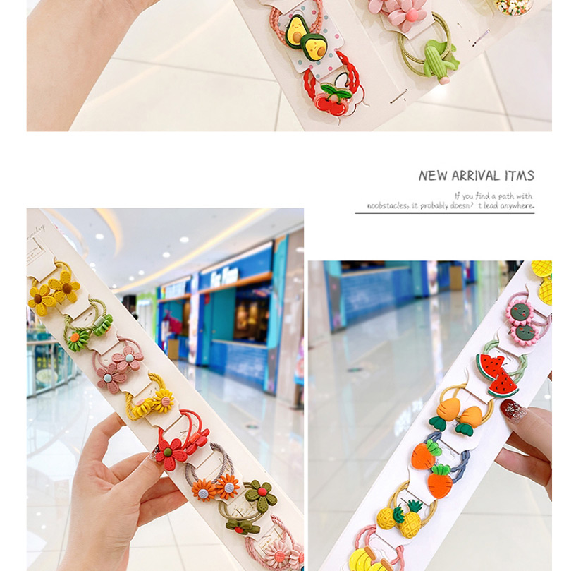 Fashion 10 Colored Flowers In Bags Candy Animal Fruit Flower Contrast Color Hair Rope,Kids Accessories