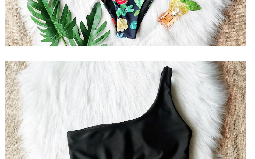 Fashion Black Top + Black Bottom Pumpkin Printed Bottoms Printed Tethered High Waist One Shoulder Split Swimsuit,Bikini Sets