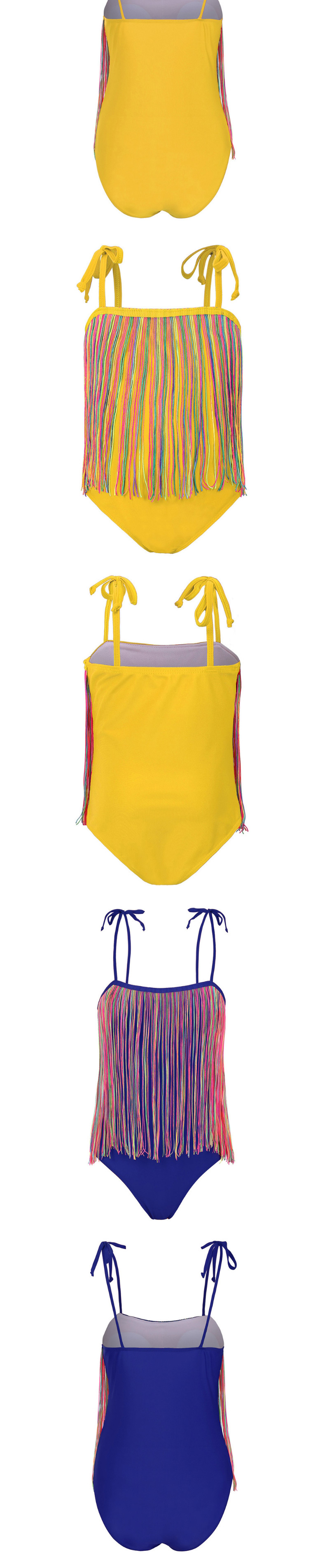 Fashion Ladies-blue Tassel Suspender One-piece Swimsuit Parent-child Outfit,One Pieces
