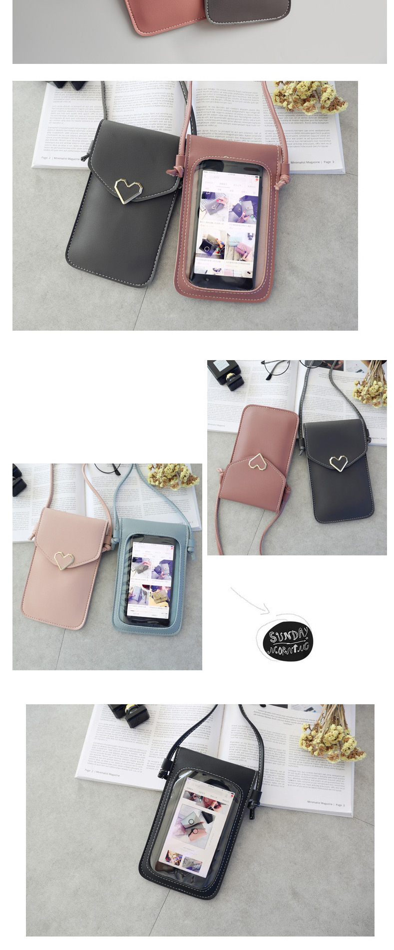 Fashion Gray-blue Caring Metal Transparent Touch Screen Multifunctional Mobile Phone Bag,Shoulder bags
