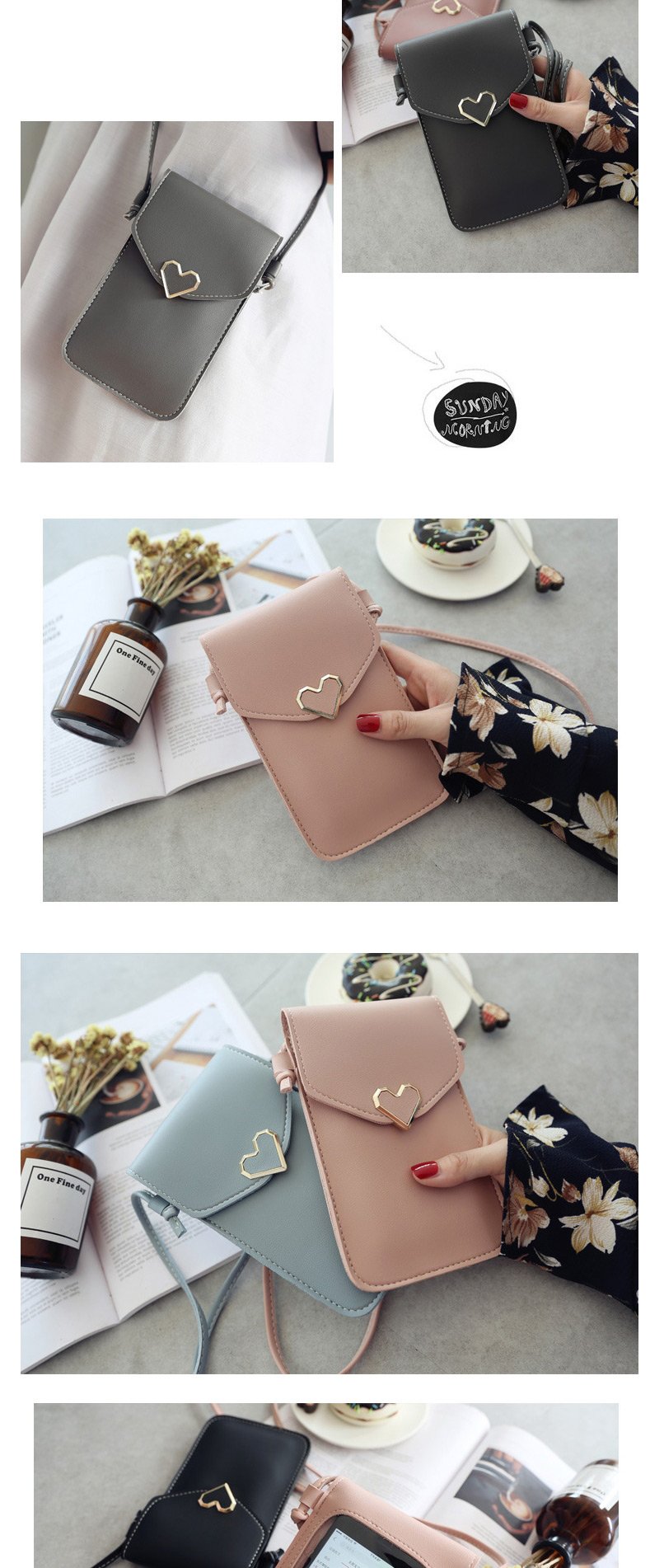Fashion Light Pink Caring Metal Transparent Touch Screen Multifunctional Mobile Phone Bag,Shoulder bags