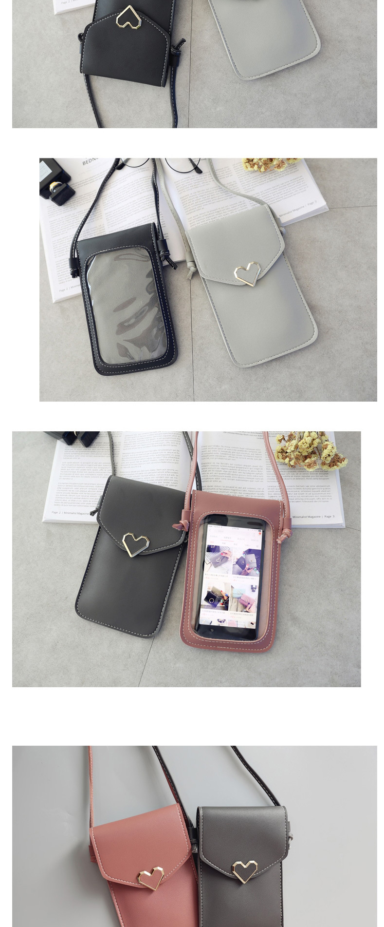 Fashion Gray-blue Caring Metal Transparent Touch Screen Multifunctional Mobile Phone Bag,Shoulder bags