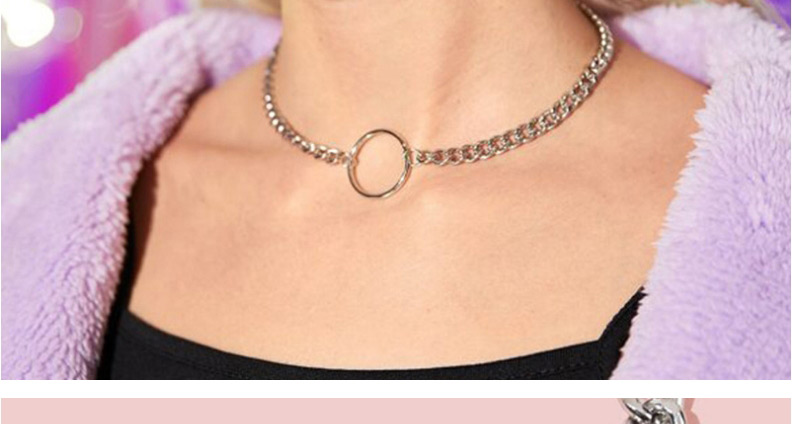 Fashion Silver Metal Large Circle Short Thick Chain Necklace,Chains