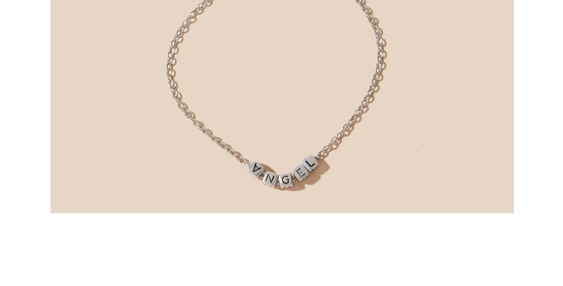 Fashion Silver Metal Letter Square Alloy Necklace,Chains