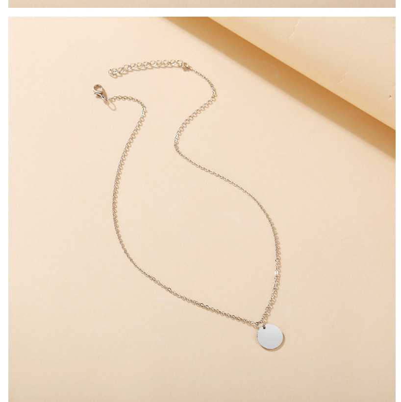 Fashion Silver Thin Chain Round Pendant Alloy Necklace,Pendants