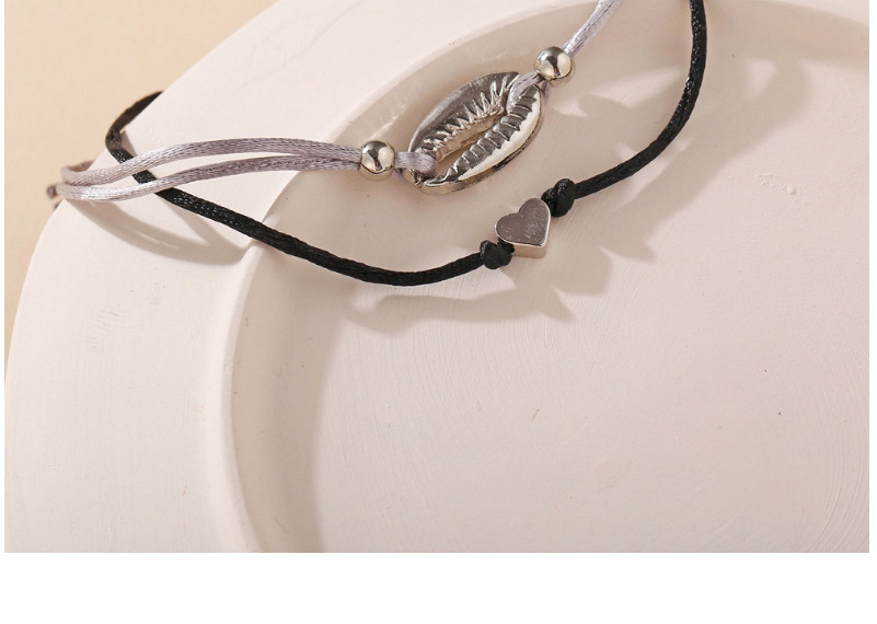 Fashion Silver Black Shell Love Alloy Hand Woven Cord Bracelet Set,Hair Ring