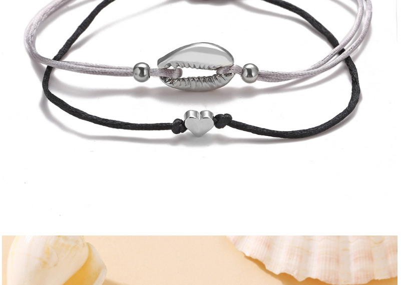 Fashion Silver Black Shell Love Alloy Hand Woven Cord Bracelet Set,Hair Ring