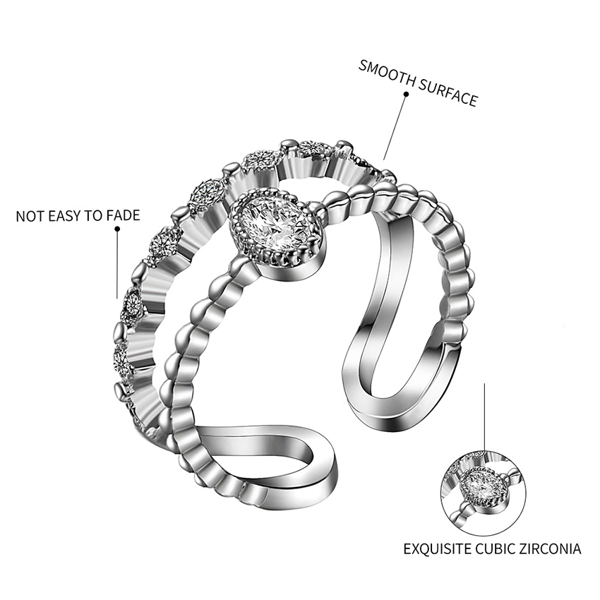 Fashion White Gold Copper-set Zircon Openwork Adjustable Ring,Fashion Rings