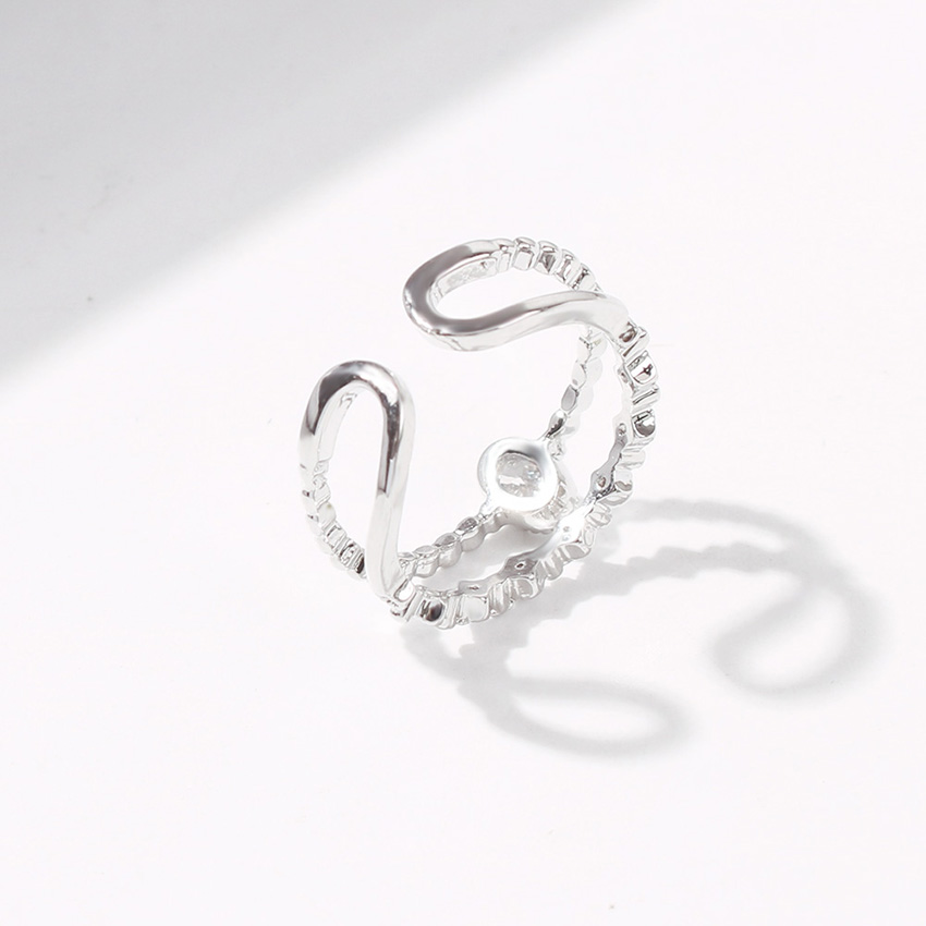 Fashion White Gold Copper-set Zircon Openwork Adjustable Ring,Fashion Rings