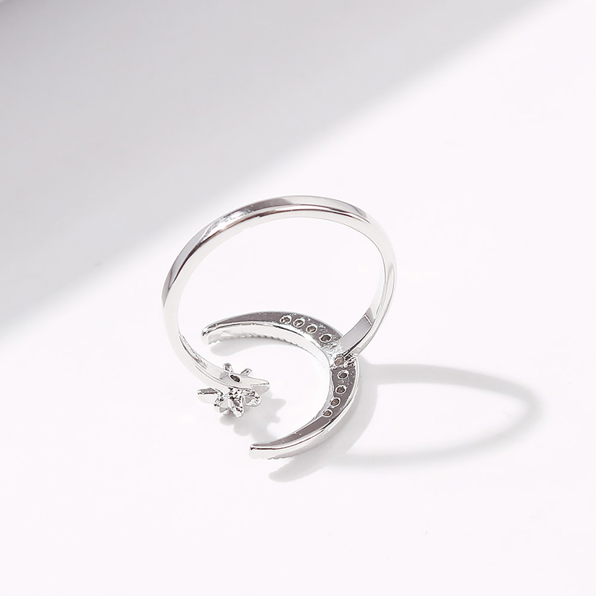 Fashion White Gold Copper Inlaid Zircon Moon Star Burst Adjustable Ring,Fashion Rings