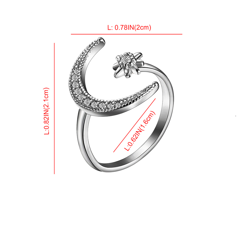 Fashion White Gold Copper Inlaid Zircon Moon Star Burst Adjustable Ring,Fashion Rings