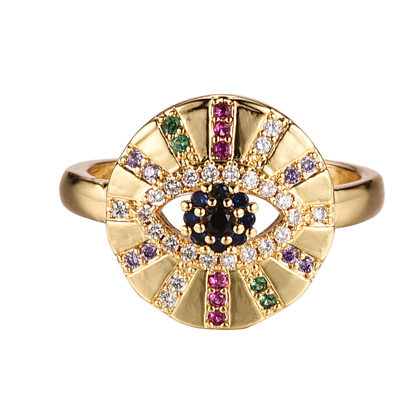 Fashion Golden Copper-set Zircon Geometric Round Opening Adjustable Ring,Fashion Rings
