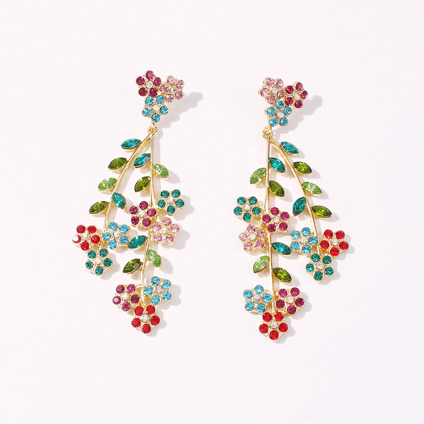 Fashion Color Diamond Flower Flower Leaf Alloy Earrings,Drop Earrings