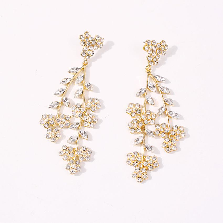 Fashion Color Diamond Flower Flower Leaf Alloy Earrings,Drop Earrings