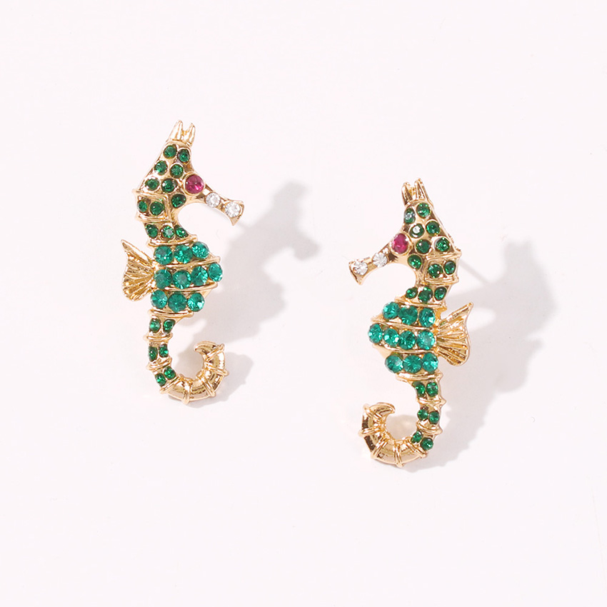 Fashion Green Diamond Diamond Seahorse Alloy Earrings,Stud Earrings