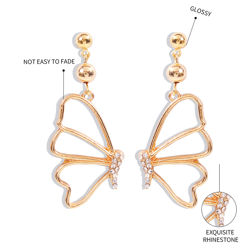 Fashion Pearl Diamond And Pearl Butterfly Hollow Earrings,Drop Earrings