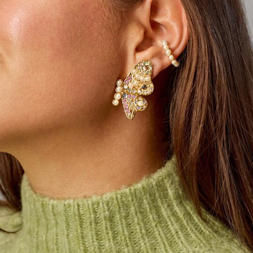 Fashion Pearl Diamond Pearl Alloy Butterfly Earrings,Stud Earrings