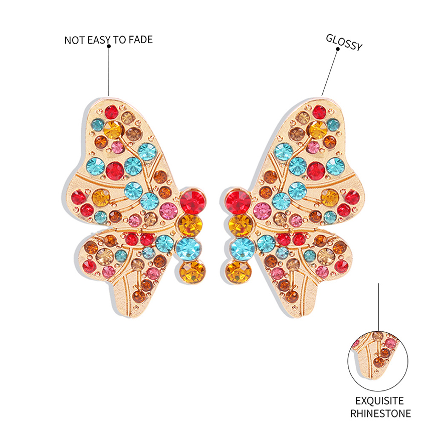 Fashion Colored Diamonds Diamond Pearl Alloy Butterfly Earrings,Stud Earrings
